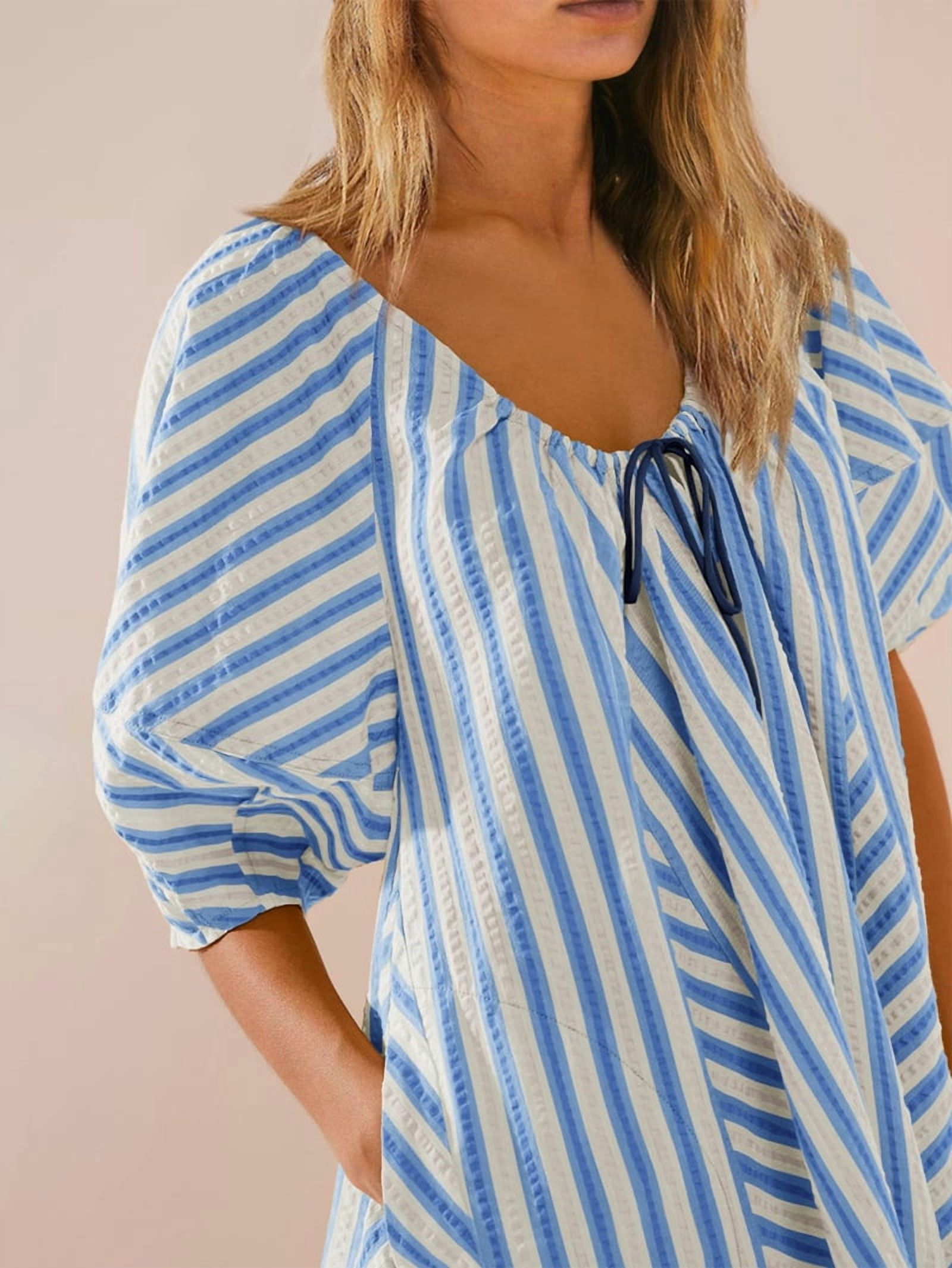 Womens Oversized Striped Romper Dress Shorts Jumpsuit Beach Vacation Clothes with Pockets