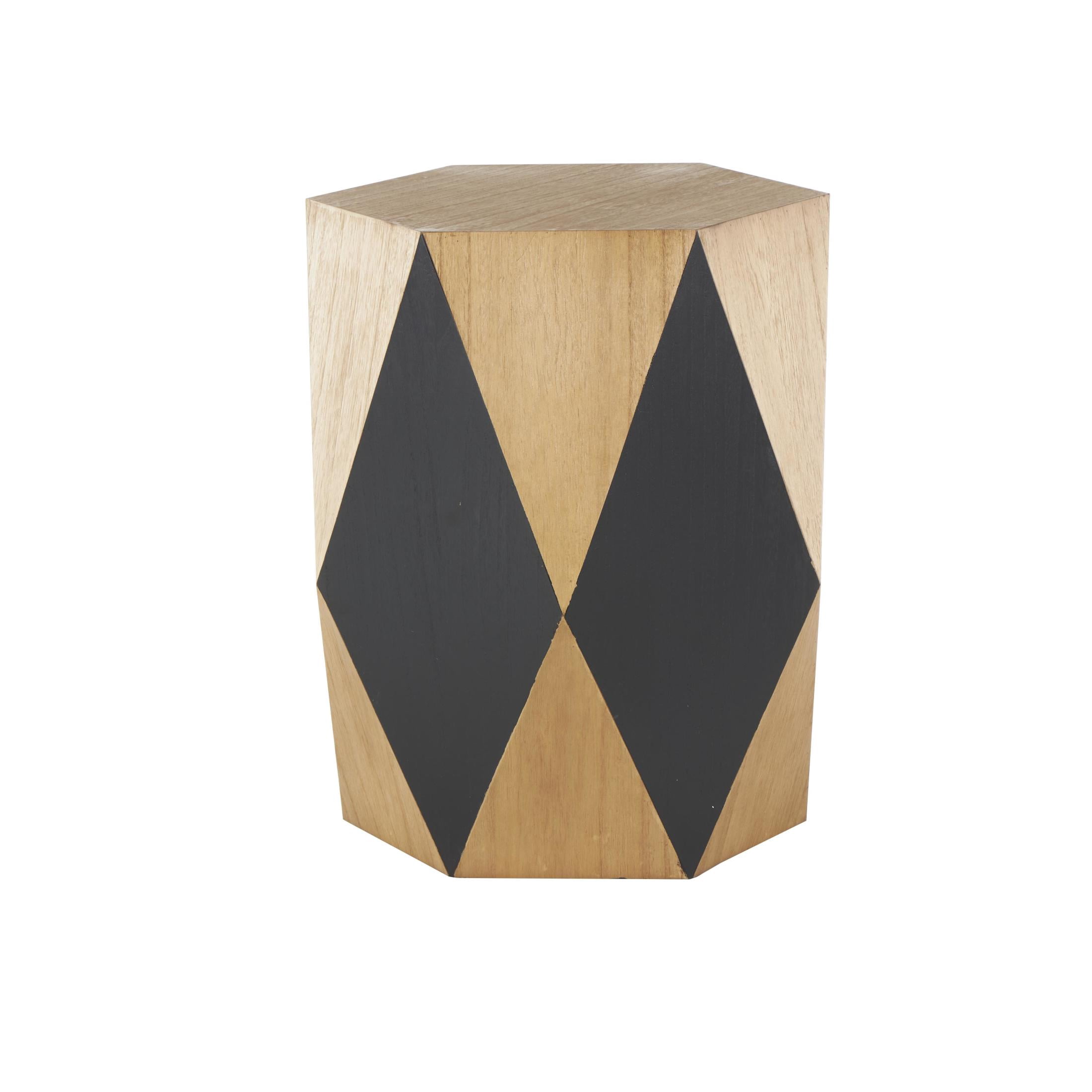 DecMode 19" x 24" Brown Wood Diamond Geometric Accent Table with Black Accents, 1-Piece