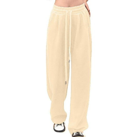 STETMN Women Pants Casual Straight Leg Drawstring Elastic Waist Loose Comfy Joggers Trousers
