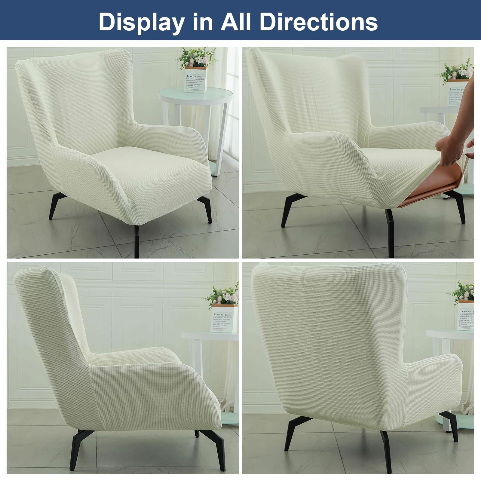 BH-JJSMGS Mid Century Modern Accent Chair Cover Jacquard Armchair Slipcover Soft Armchair Sofa Covers Removable Washable Chair Covers with Arms Furniture Protector for Living Room