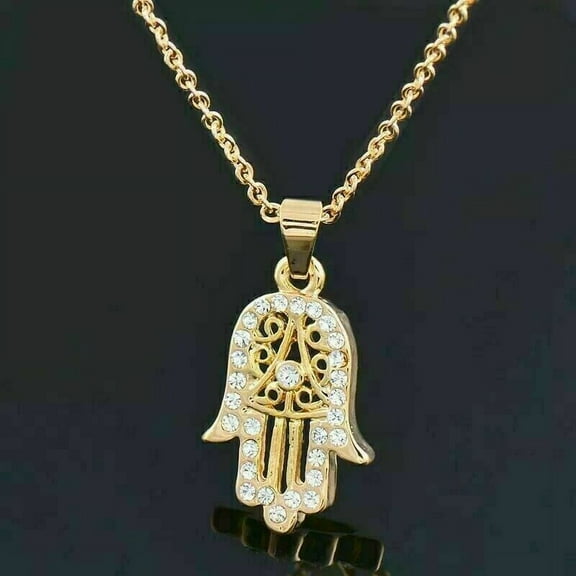 Forever Jewels 2Ct Round Cut Moissanite Women Hamsa Hand Pendant 14K Yellow Gold Plated