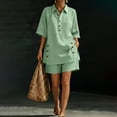 thumbnail image 5 of Cagogo Women Plus Size 2 Piece Shorts Set Casual Summer Cruise Outfits Loose Collared Short Sleeve Shirt Comfy Pants Matching Lounge Tracksuits Travel Airport Outfit Clothes, Green S, 5 of 7