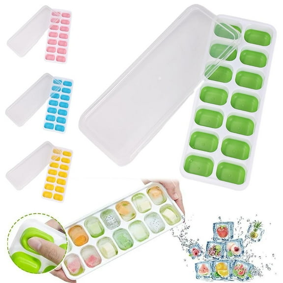 Silicone Ice Cube Tray, 4 Pack Easy-Release & Flexible 14-Ice Cube Trays with Spill-Resistant Removable Lid, Stackable Ice Trays with Covers for Freezer