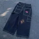 thumbnail image 3 of Pantalones vaqueros unisex de cintura alta lavados con estampado de bolsillos estilo retro, rectos, holgados, negros, estéticos de calle, Y2K, estilo Harajuku y hip hop, 3 of 5