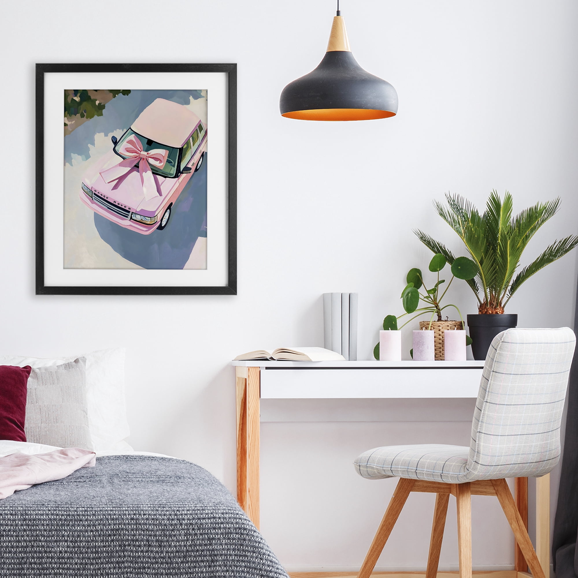 Stupell Industries Pink Luxury Rover with Ribbon Black Framed Print Under Glass, design by The Prints Vibe