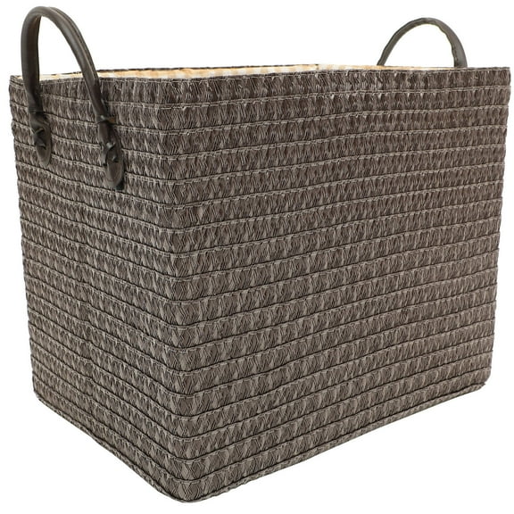LEORX Coffee Woven Storage Basket with Handles for Closet Organization Lightweight and PP Material 7.9 x 11.8 x 15.7 inches