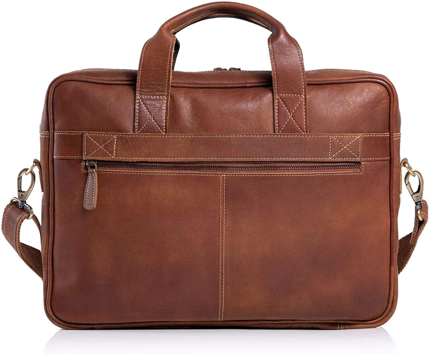 18-Inch Buffalo Leather Laptop Messenger Bag – Trolley-Compatible Briefcase for Men and Women with YKK Zippers and Multiple Compartments