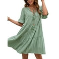 thumbnail image 2 of Txlixc Vestido suelto de manga corta para mujer con versión de línea A, ropa de verano con cuello en V de color sólido de estilo simple Txlixc Estilo de ocio, 2 of 6