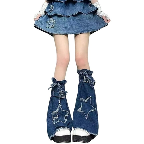 RUISINERY Denims Leg Warmers for Women and Girls Sweet Cool Flared Leg Warmers Punk Long Leg Socks Fashion Leg Covers Streetwear
