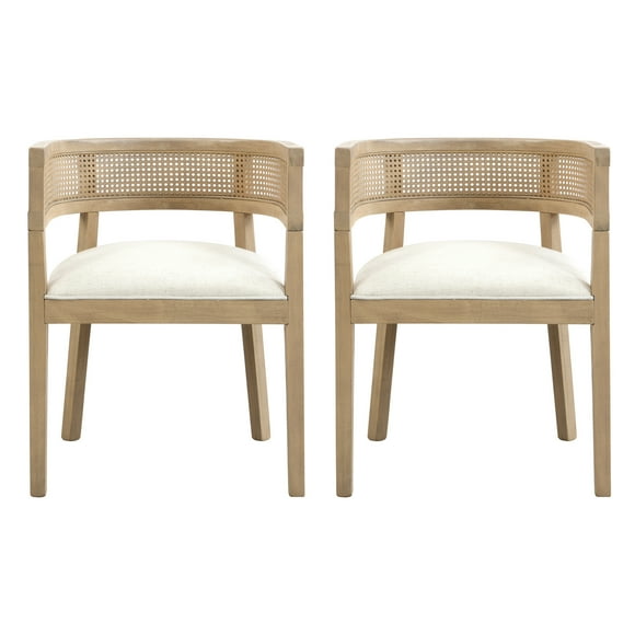 GDF Studio Contemporary Dining Chairs with Rattan Round Backrest & Natural Wood Frame, Set of 2