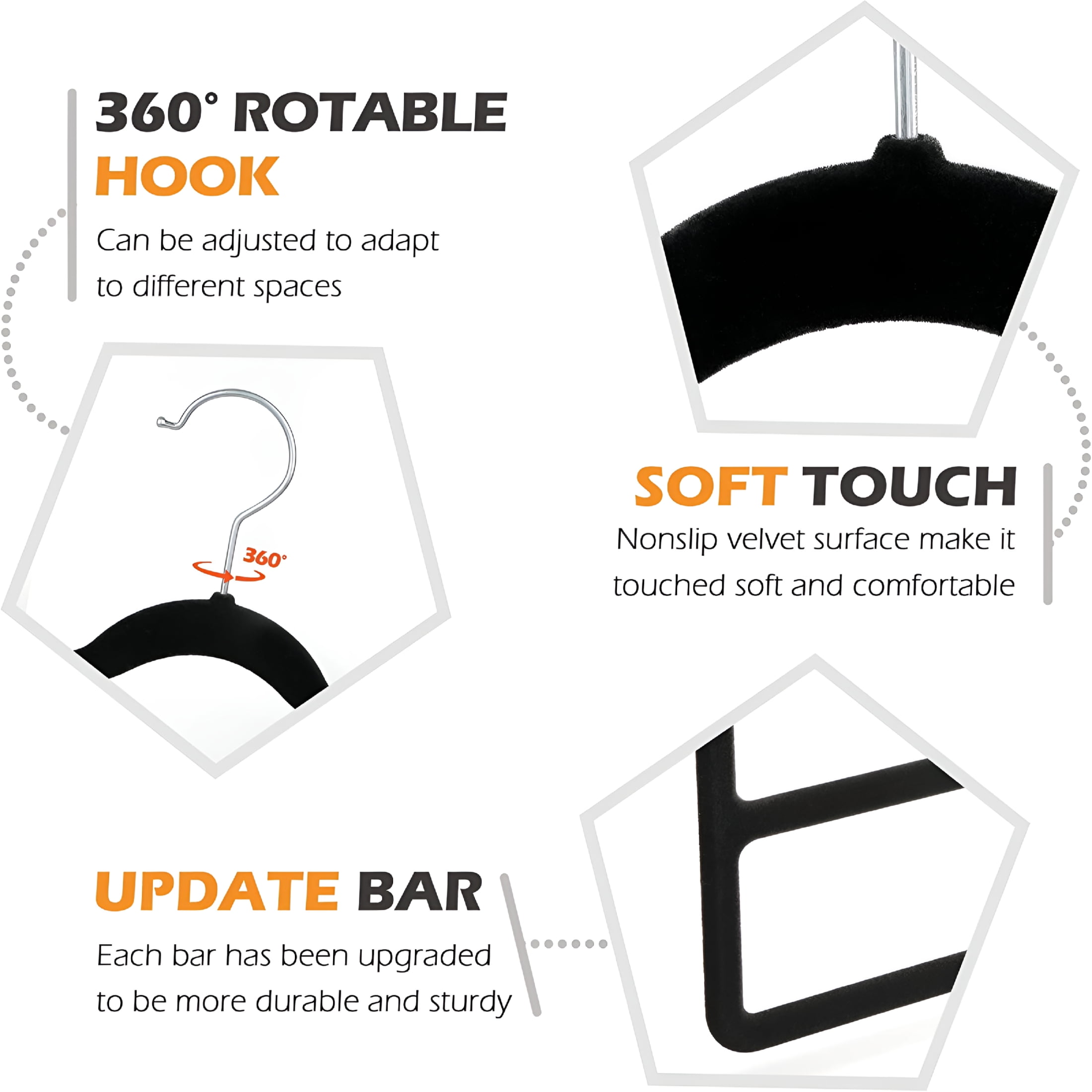 ACDANC Velvet Hangers,Non-Slip Black Velvet Pants Hangers,Black Hangers Velvet,5 Pack
