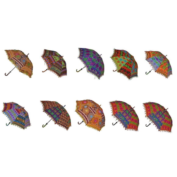 Rajasthali Indien Fait à la Main Designer Coton Mode Multicolore Parapluie Broderie Boho Parapluies Parasol 10 Pcs Lot