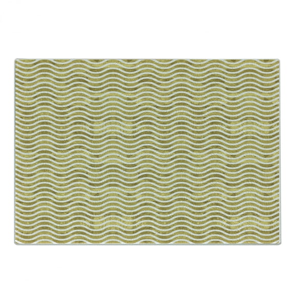 Geometric Cutting Board, Sand Ruffles Print on Hot Deserts Inspired Stained Curvy Zig Zags, Decorative Tempered Glass Cutting and Serving Board, Small Size, Pale Coffee and White, by Ambesonne