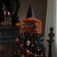 thumbnail image 2 of Witch Hat Tree Topper 21in Halloween Black Wizard Hat with Spiderweb Lace Veil and Rhinestone Buckle Gothic Christmas Tree Crown Ornament, 2 of 5