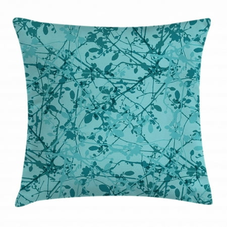 Teal Throw Pillow Cushion Cover Ink Drawing Inspired Intertwined