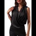 thumbnail image 3 of Blusa Elegante de Satén Cruzada con Cuello en V y Sin Mangas para Mujer Negro XL, 3 of 8