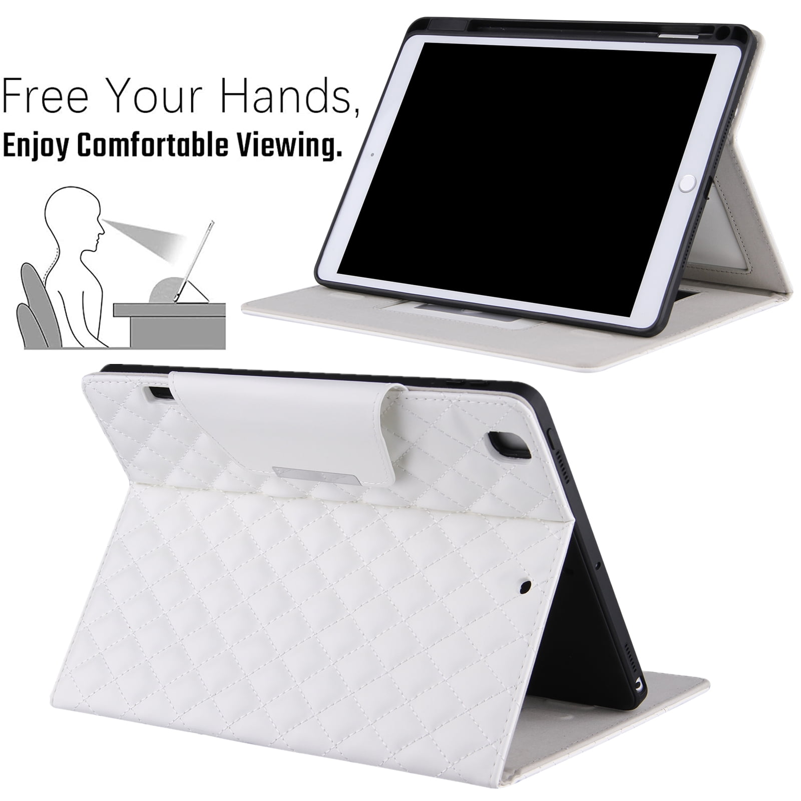 Dteck Case for iPad 10th Generation Case 10.9 Inch 2022, Premium Leather Folio Stand Cover with Pencil Holder Hand Strap - Auto Wake/Sleep and Multiple Viewing Angles,White
