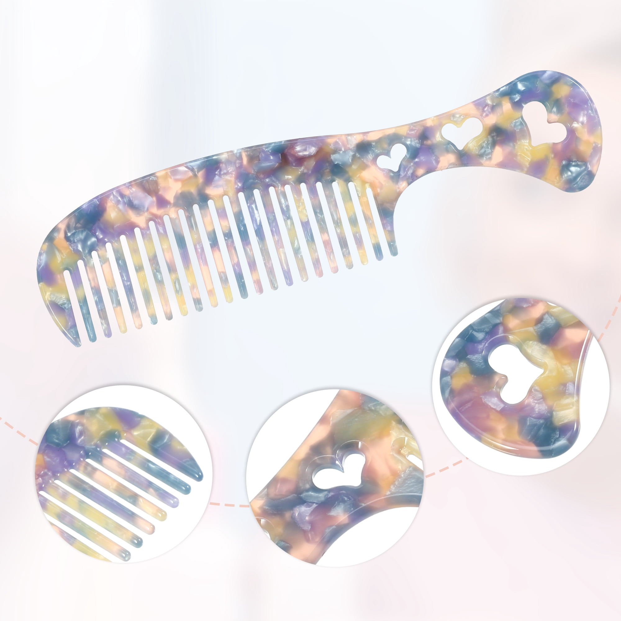 Unique Bargains 1Pc Women Heart Style Handheld Wide Tooth Comb Purple