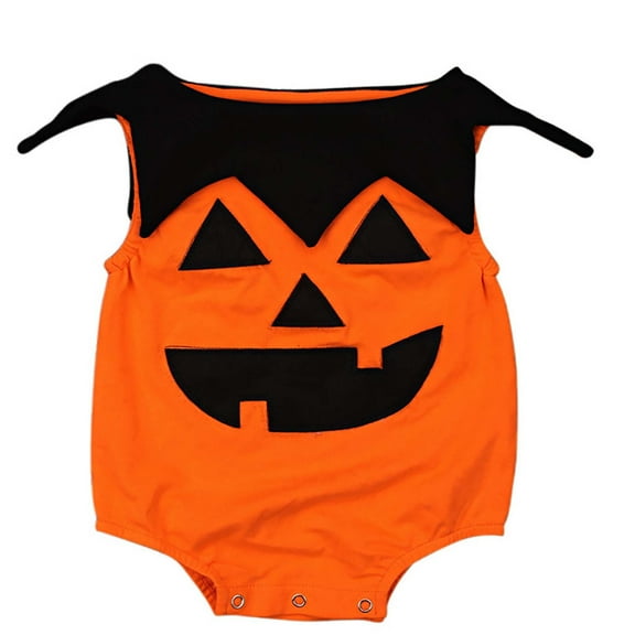 Fesfesfes Babys Halloween Pumpkin Face Rompers Patchwork Color Comfortable Soft ‌Rompers Sleeveless and Footless Thin Rompers