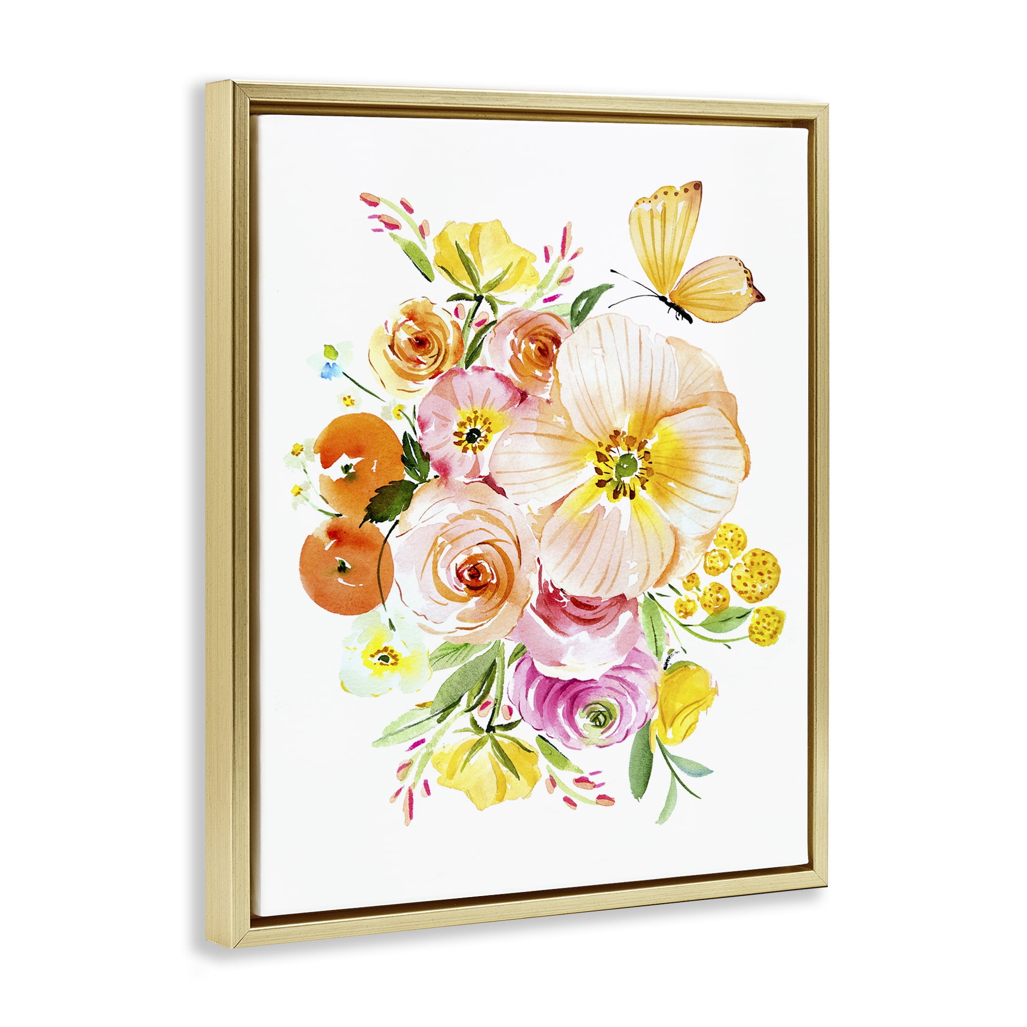 Stupell Industries Varied Flower Bundle Botanical & Floral Painting Gold Floater Framed Art Print Wall Art, 25 x 31