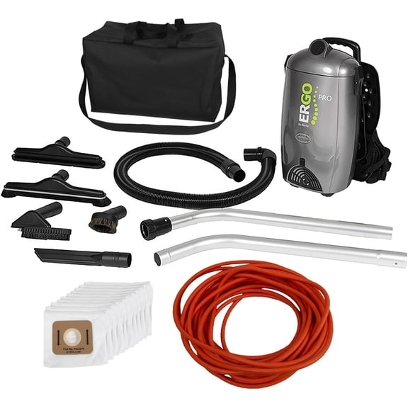 Atrix Ergo Pro Backpack Vacuum Pro Clean Kit – 8-Quart HEPA Commercial Backpack Vacuum with 1400W Motor, 106 CFM Suction, Bonus 10 HEPA Bags, Carry/Storage Bag & 50′ Extension Cord (VACBPAI-PK)