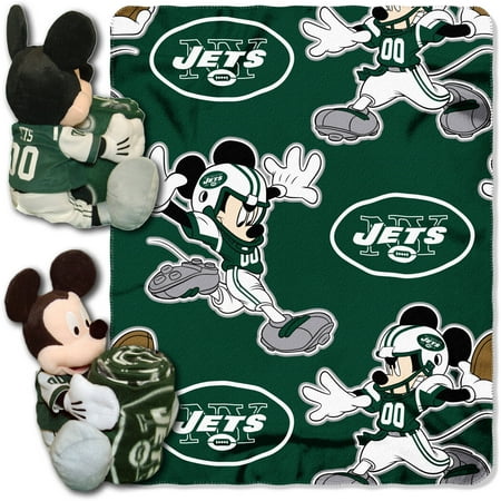New York Jets Fleece Official NFL and Disney Cobrand New York Jets Mickey Mouse Hugger Character Shaped Pillow and 40