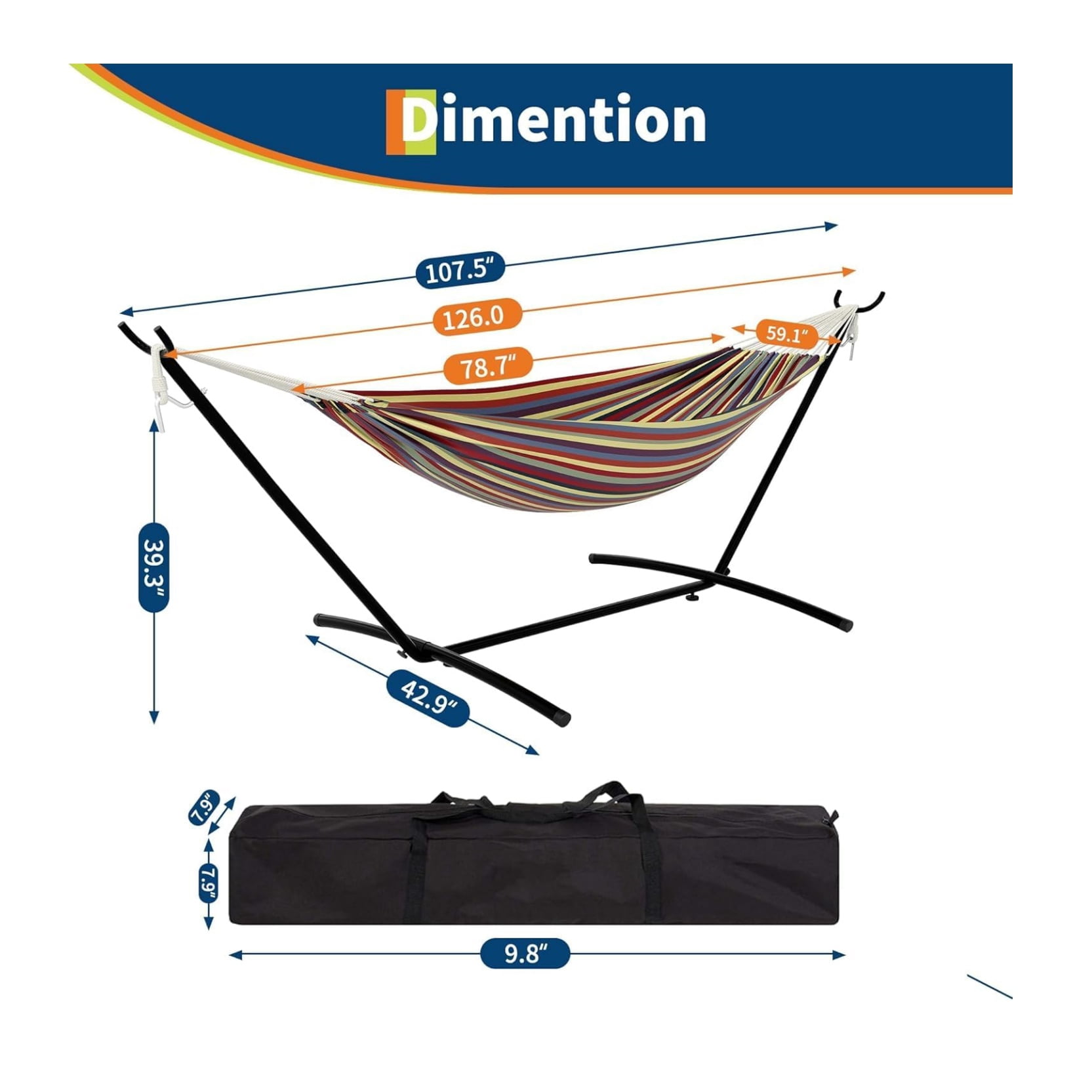 2-Person Hammock with Heavy-Duty Steel Stand,Portable,Easy Assembly, Up to 660lbs with Travel Bag for Camping Outdoor/Indoor Patio Backyard