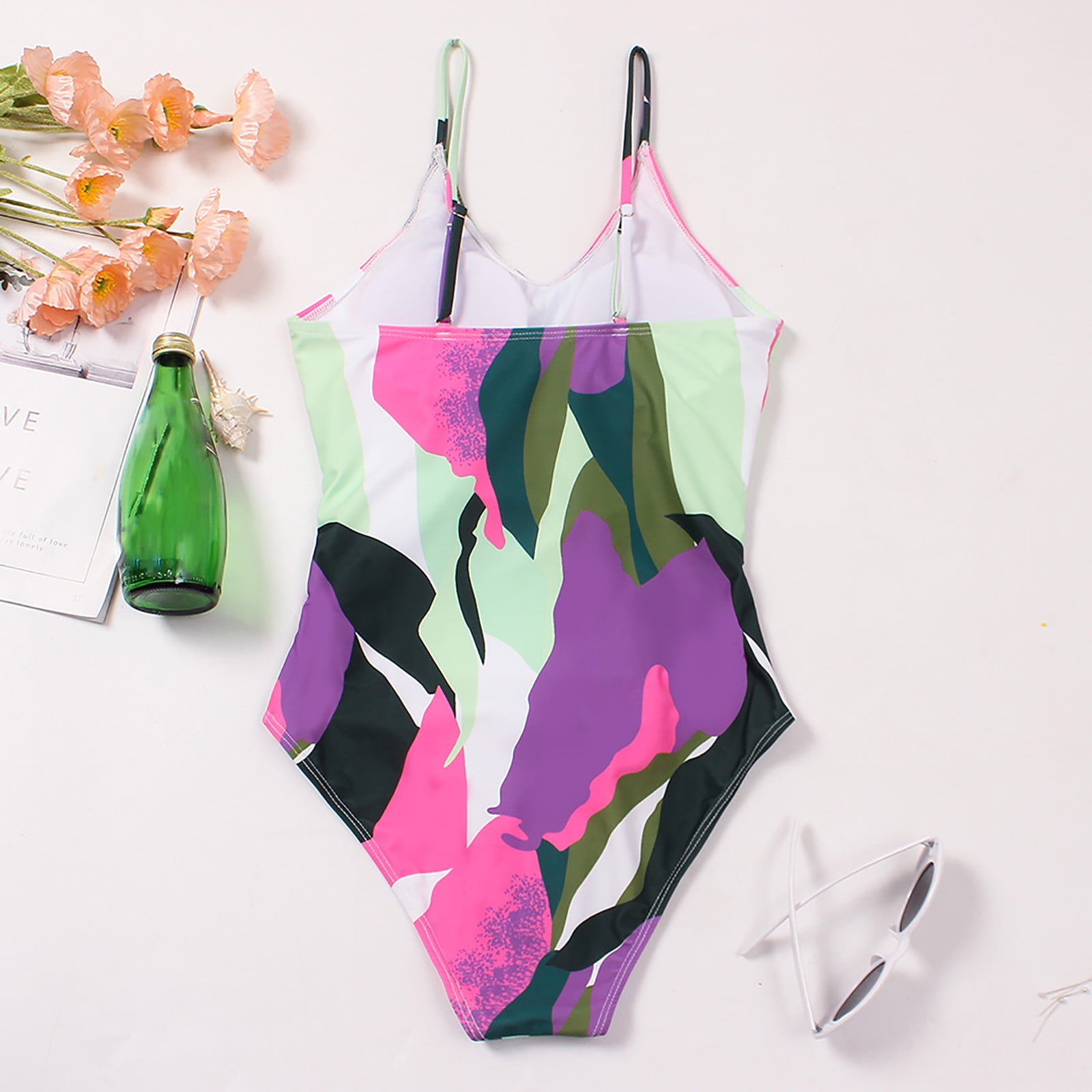 S LUKKC LUKKC Women's Plus Size Sexy One-Piece Tie Dye Swimsuit Tummy Control Bathing Suits Lace up Swimwear Padded Wireless Beachwear Pin up ...