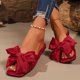 thumbnail image 5 of Mujeres Más Tamaño Vestidos de Verano Zapatos de Pie Casual con Decoración de Arco Color Sólido Sandalias Planas Cómodas Caminando, 5 of 9