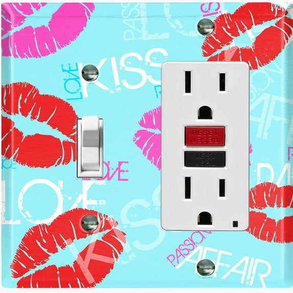 Metal Light Switch Plate Cover Lipstick Kisses Love Romance Teal LOV003