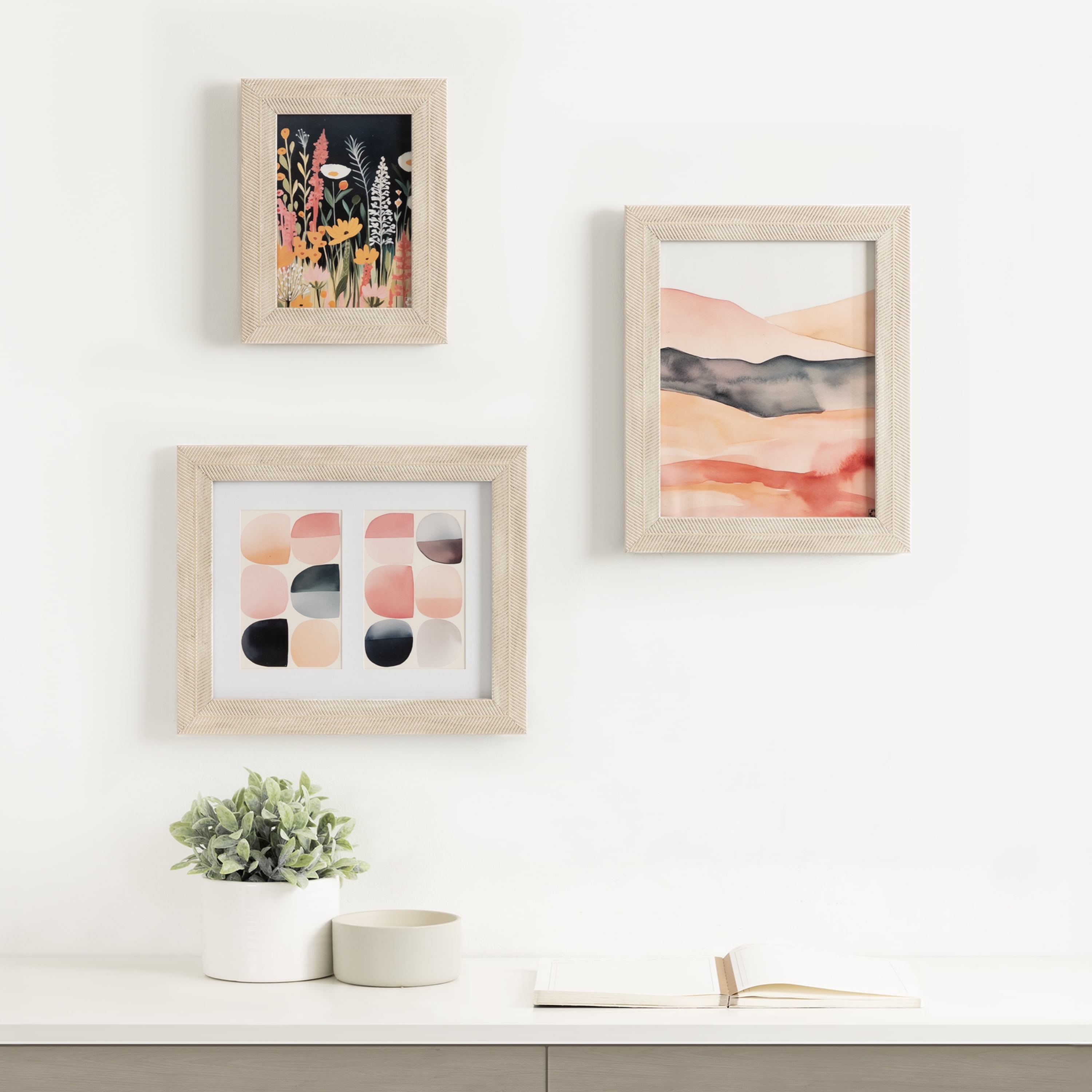DesignOvation 8x10 Matted for (2) 4x6 Chevron Distresssed White/Natural Decorative Tabletop Picture Frame