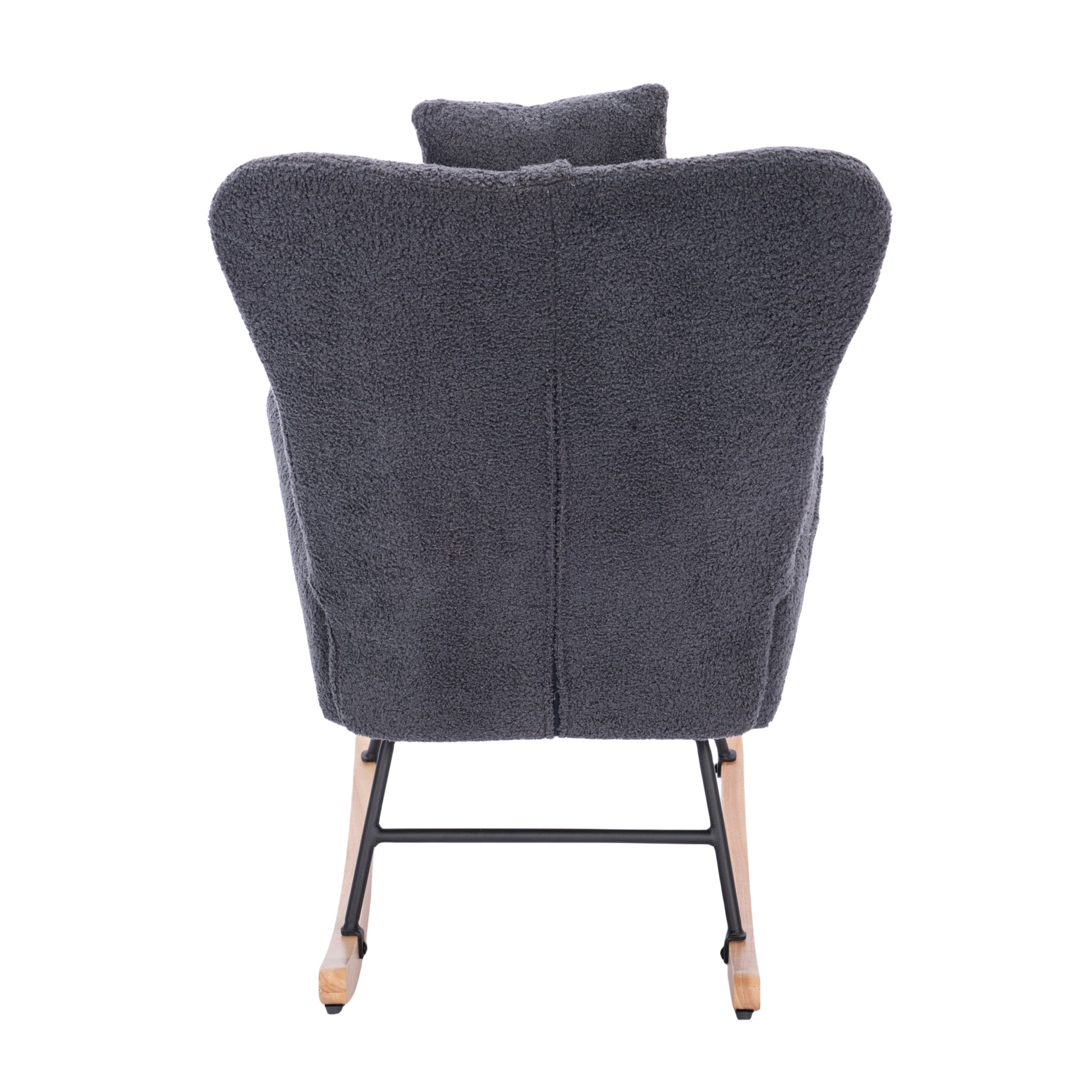 Upholstered Rocking Chair, Teddy Fabric Glider Rocker with High Backrest,Modern Rocking Accent Chair for Living Room, Nursery, Bedroom, Dark Gray