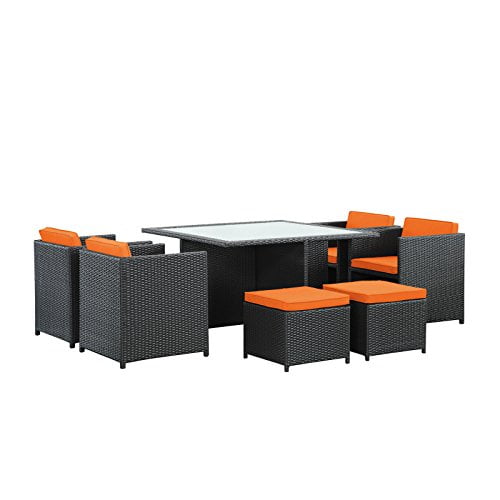 Modway Rattan Inverse Wicker Outdoor Patio Furniture Set of 9 Dining, Orange