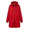 thumbnail image 5 of thefmos Women's Plus Size Hooded Zip Up Sweatshirt Jacket with Pockets Long Length Solid Color Casual Coat Fashion Fall Winter Clothes, Red M, 5 of 5