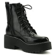 thumbnail image 2 of Soda Women Combat Army Military Riding Platform Lug Sole Block High Heel Boots Side Zipper Lace Up FLING-S Black Patent 9, 2 of 4