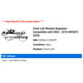 thumbnail image 2 of Front Left Window Regulator - Compatible with 2004 - 2010 INFINITI QX56 2005 2006 2007 2008 2009, 2 of 2