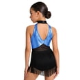 thumbnail image 2 of Doomiva Girls Sparkly Latin Dance Dress Sequin Sleeveless Fringe Tassel Color Block Cha Cha Jazz Dance Dress for Performance Royal Blue 8, 2 of 7