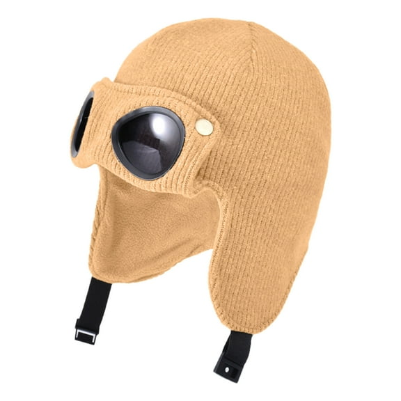 MEZZALL Warm Caps Girl Boy Hooded Winter Scarf Kids Hat With Sunglasses Cap Scarf Knit Baby Care Cozy Toddler Dailywear, Khaki, 4-10 Years