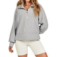 thumbnail image 3 of QAFOPEH Women Half Zip Up Long Sleeve Solid Color Cropped Sweatshirt, 3 of 5