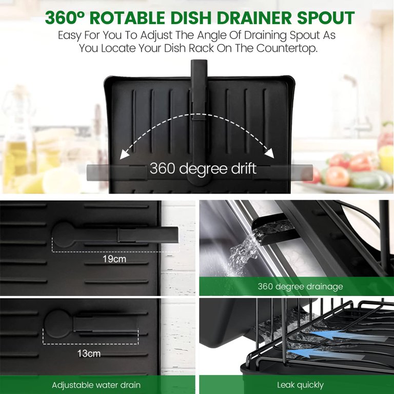 Dropship 2 Tier Dish Rack For Kitchen Counter,Dish Drying Rack With  360°Drainage,Dish Drainboard Set With Cutlery Holder And 4 Cup Holder,Dish  Drainers Over Sink Drying Rack On Counter to Sell Online at