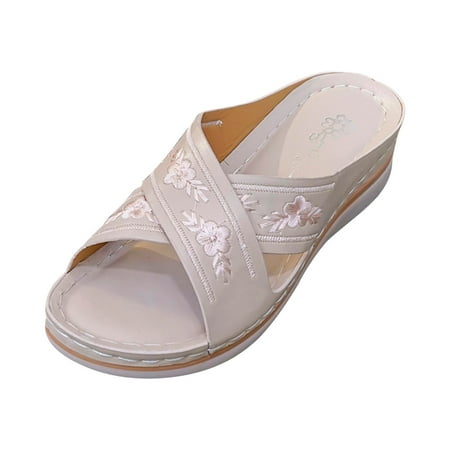 

Womens Slippers New Women S Outer Wear Wedge Embroidered Sandals and Slippers