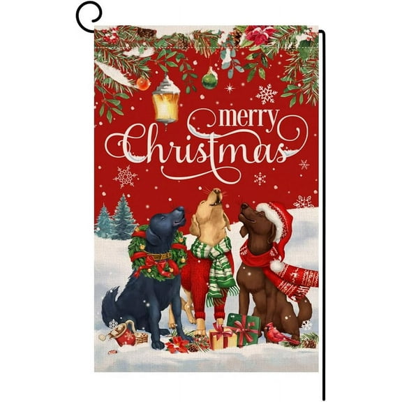 Shmbada Christmas Dogs Garden Flag 12x18 Vertical Double Sided Winter Holiday Outside Decorations Burlap Yard Flag