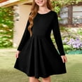 thumbnail image 2 of Abcomgle Girls Beach Dress Casual A-Line Long Sleeve Girls T-Shirt Dresses Solid Crew Neck Girls Skater Dress Loose Swing Dresses for 4-14t Kids 9-10 Years,Black, 2 of 5
