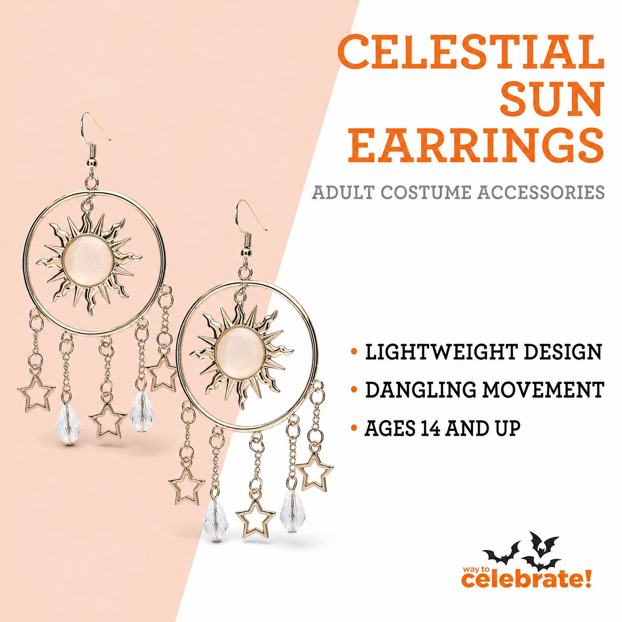 Celestial Sun Earrings Costume Accessory for Adults, Gold, Halloween by Way To Celebrate
