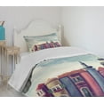 thumbnail image 4 of Ambesonne Fantasy Quilted Bedspread Set 2 Pcs, City of Old Books Birds, Twin Size, Red and Blue, 4 of 6