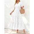 thumbnail image 6 of Burgundy V-Neck Short Sleeve Tiered Maxi Dress With Floral Embossing, 6 of 27