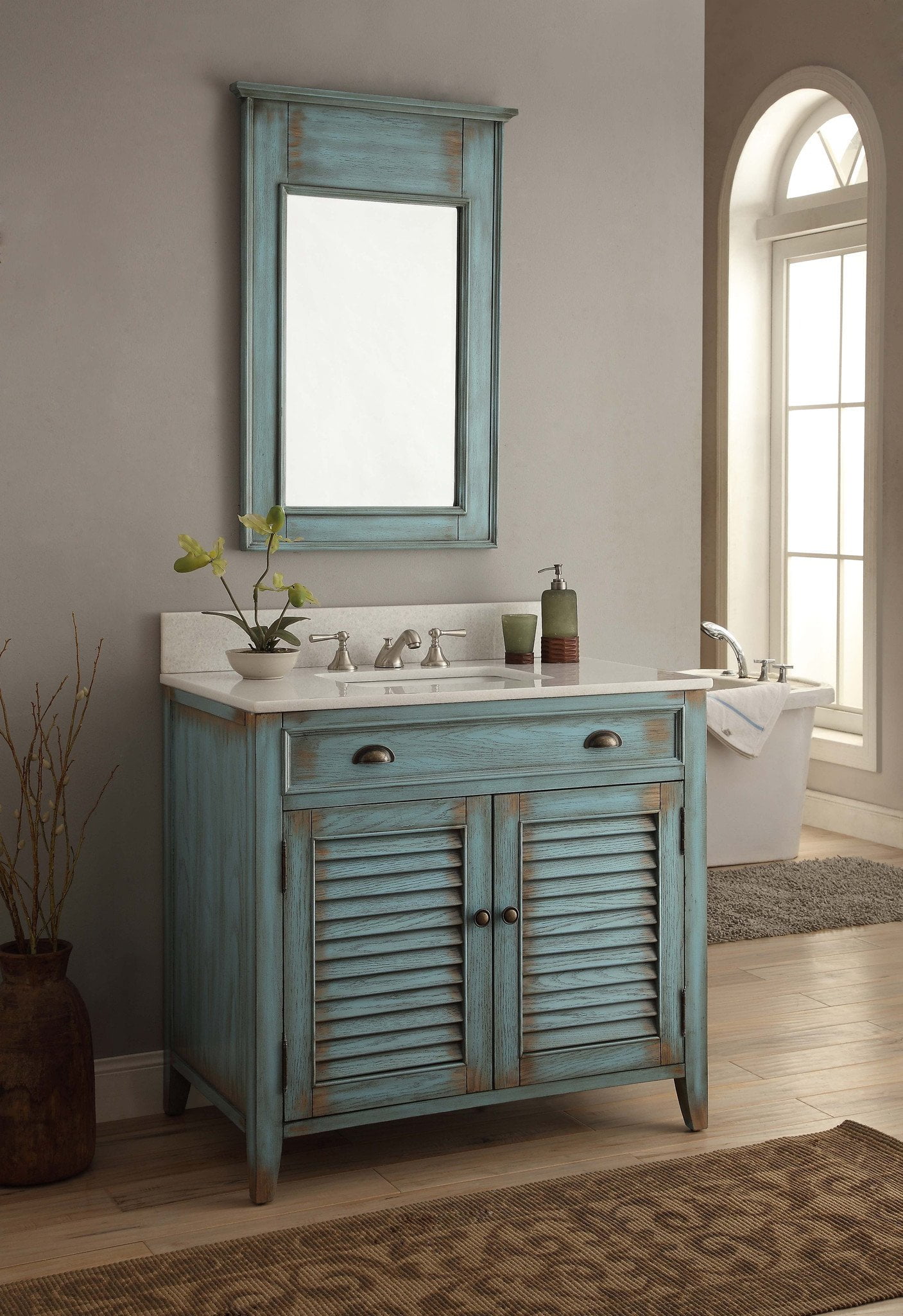 36" Benton Collection Abbeville Distressed Blue Bathroom Vanity with Mirror CF28884BUBSMIR