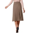 thumbnail image 3 of Faldas plisadas para mujer INSPIRE CHIC, de cintura alta, elásticas, en línea A, de punto acanalado, falda midi para outfits de otoño e invierno, color marrón, 3 of 6