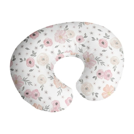 Sweet Jojo Designs Watercolor Floral Pink and Grey Nursing Pillow Cover Case (Pillow Not Included) (Pillow NOT Included)