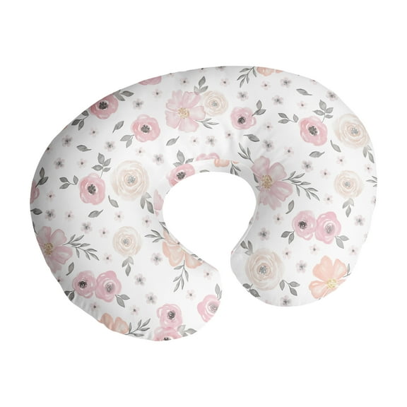 Sweet Jojo Designs Watercolor Floral Pink and Grey Nursing Pillow Cover Case (Pillow Not Included) (Pillow NOT Included)
